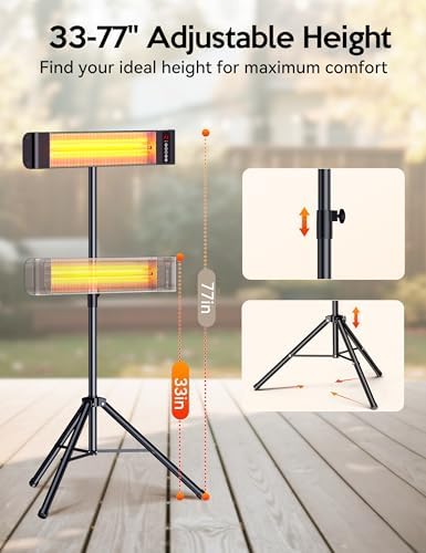 Outdoor Heaters, Electric Infrared Patio Heater with Remote and 12H Timer, IP65 Waterproof, 3 Heat Levels, Wall, alternate