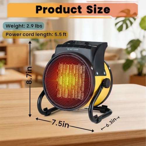 Outdoor Heaters for Patio, 1500W Electric Garage Heater, Yellow, alternate view 2
