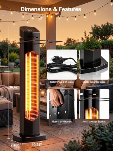 Outdoor Heaters for Patio, 1500W Electric Infrared Heater with Remote, IP65 Waterproof, 12H Timer, alternate view 2