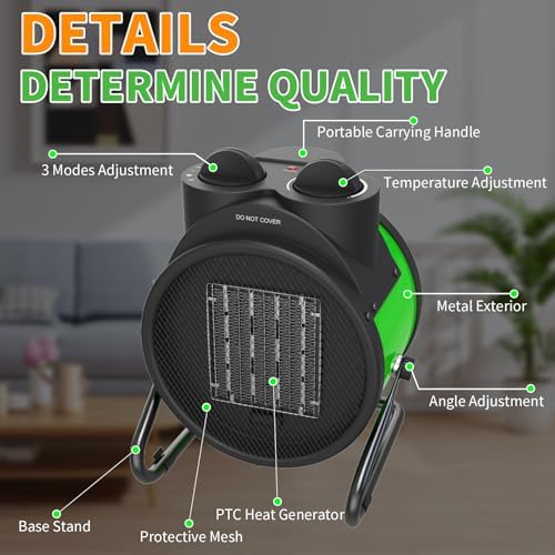 Outdoor Heaters for Patio - 1500W Portable Garage Heater with 60°Adjustable Angle, Overheat Protection & 2S Fast, alternate