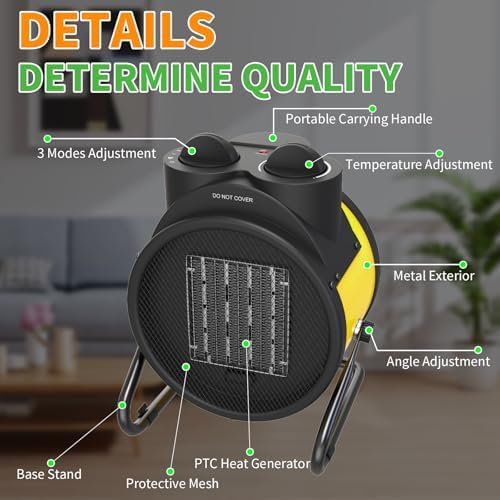 Outdoor Heaters for Patio - 1500W Portable Garage Heater with 60°Adjustable Angle, Overheat Protection & 2S Fast, alternate