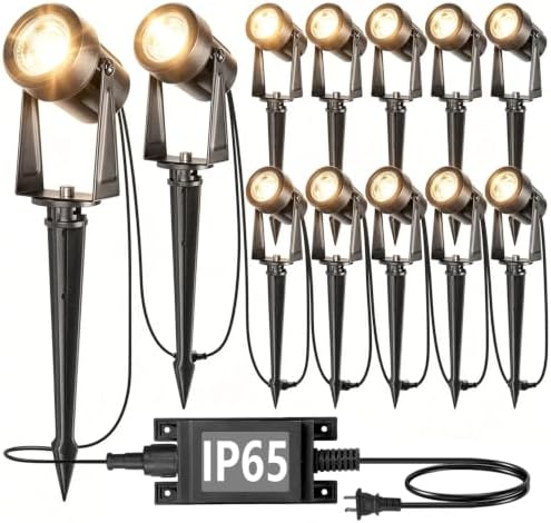 Outdoor Landscape Lighting, 12 Pack LED Spot Lights Kit, Warm White in Warm White