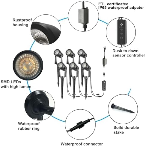 Outdoor Landscape Lighting with Dusk to Dawn Sensor Controller, 8 Pack, alternate view 5