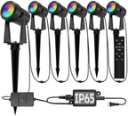 Outdoor Landscape Lighting with Remote, RGBW Color Changing Spot Uplights, 6 Pack