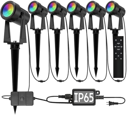 Outdoor Landscape Lighting with Remote, RGBW Color Changing Spot Uplights, 6 Pack