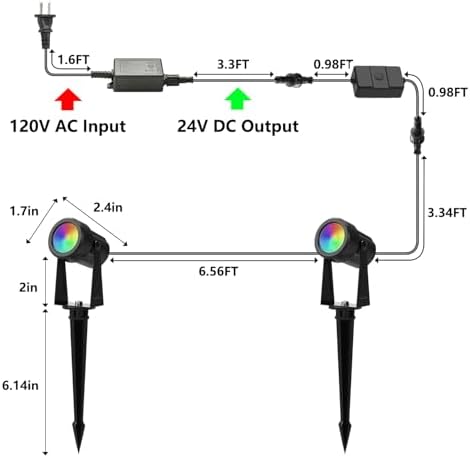 Outdoor Landscape Lighting with Remote, RGBW Color Changing Spot Uplights, 6 Pack, alternate view 2