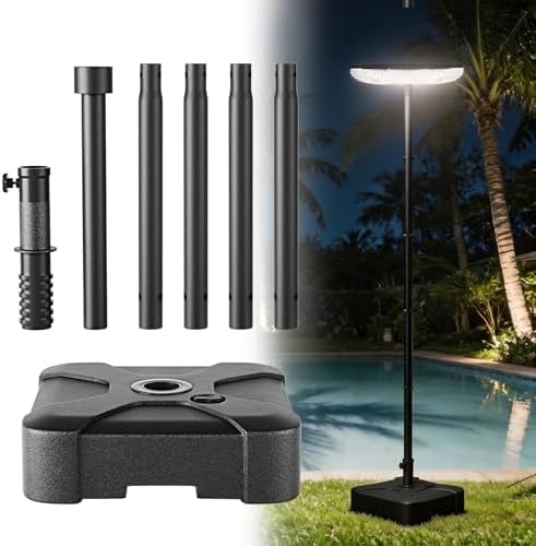 Outdoor Light Pole with Fillable Base, 8ft Cast Iron Lamp Post, 5-Section Heavy Duty Adjustable Pole for Garden