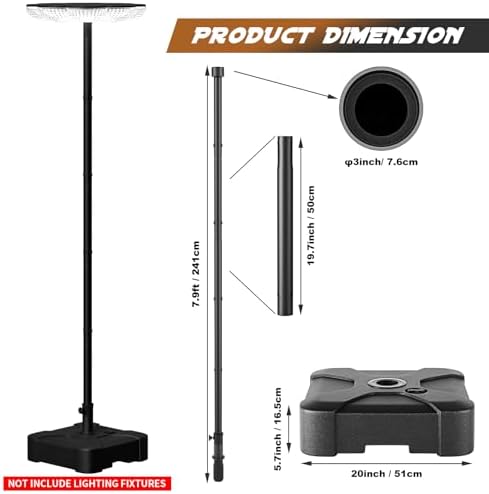 Outdoor Light Pole with Fillable Base, 8ft Cast Iron Lamp Post, 5-Section Heavy Duty Adjustable Pole for Garden, alternate