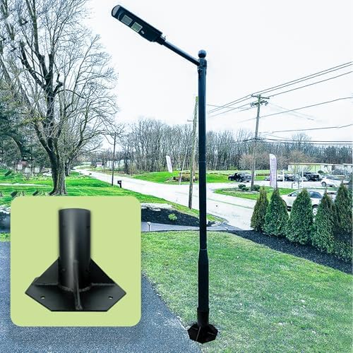 Outdoor Light Post Base for 3 inch Surface Mount Post, Heavy Duty Metal Flange Anchor Base, Black Pier Mount, alternate view