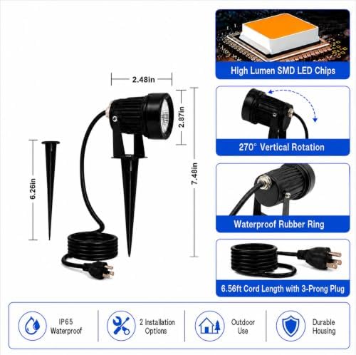 Outdoor Lights, 15W Spot Lights Outdoor with US Plug, Warm White Landscape Lights IP65 Waterproof Outdoor Spot, alternate