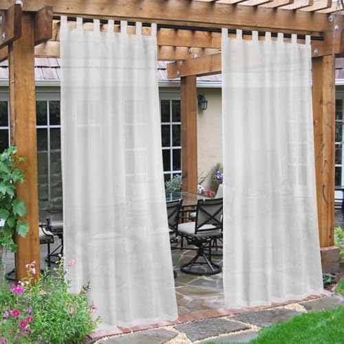 Outdoor Linen Sheer Curtains for Patio Waterproof - Indoor/Outdoor Divider Privacy Added Light Filtering Porch