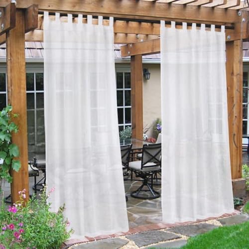 Outdoor Linen Sheer Curtains for Patio Waterproof - Indoor/Outdoor Divider Privacy Added Light Filtering Porch