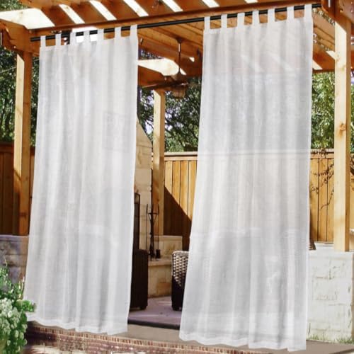 Outdoor Linen Sheer Curtains for Patio Waterproof - Outdoor Divider Privacy Added Light Filtering Porch Decor