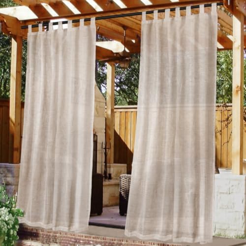 Outdoor Linen Sheer Curtains for Patio Waterproof - Outdoor Divider Privacy Added Light Filtering Porch Decor