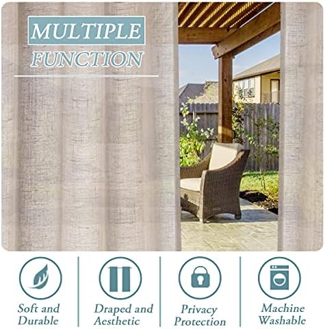 Outdoor Linen Sheer Curtains for Patio Waterproof - Outdoor Divider Privacy Added Light Filtering Porch Decor, alternate view