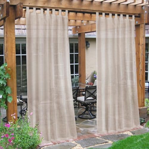 Outdoor Linen Sheer Curtains for Patio Waterproof - Outdoor Divider Privacy Added Light Filtering Porch Decor