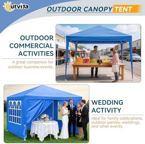 Outdoor Party Tent with 4pcs Sidewalls Blue 10'x10', alternate view 7