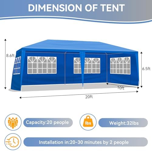 Outdoor Party Tent with 6pcs Sidewalls Blue 10'x20', alternate view 2