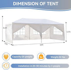 Outdoor Party Tent with 6pcs Sidewalls White 10'x20', alternate view 2