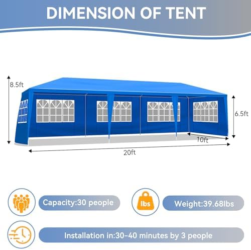 Outdoor Party Tent with 8pcs Sidewalls Blue 10'x30', alternate view 2