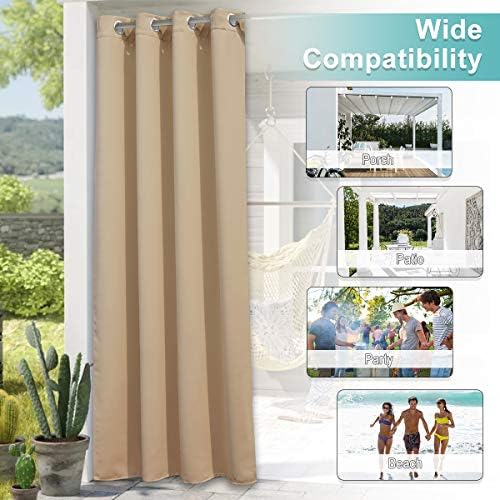 Outdoor Patio Curtains Waterproof Set of 2, Rustproof Stainless Steel Grommet Porch Decor Thermal Insulated for, alternate