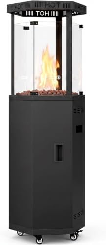 Outdoor Patio Heater, 41,000 BTU Propane Glass Flame Tower with Wheels in Black