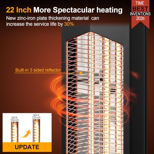 Outdoor Patio Heater for Garage, 37" Electric Space Heaters, 1500W Portable Infrared Radiant with IP65, alternate view 2