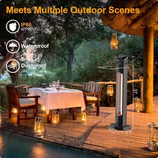 Outdoor Patio Heater for Garage, 37" Electric Space Heaters, 1500W Portable Infrared Radiant with IP65, alternate view 4