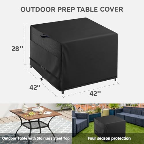 Outdoor Patio Square Table Cover 42 inch Black Heavy Duty Waterproof Cover, alternate view 2
