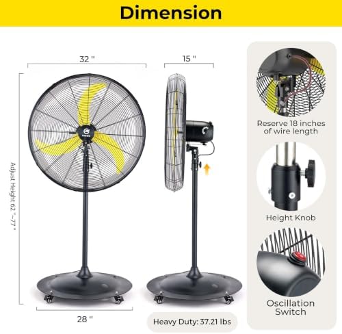 Outdoor Pedestal Fan Eco BLDC Motor Powerful Airflow Quiet 30"-9800 CFM, alternate view 2