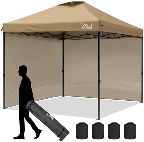 Outdoor Pop-Up Canopy Tent with 2 Sidewalls, Khaki, 10 x 10 Ft in 10 x 10 Ft in Khaki