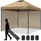 Outdoor Pop-Up Canopy Tent with 2 Sidewalls, Khaki, 10 x 10 Ft in 10 x 10 Ft in Khaki
