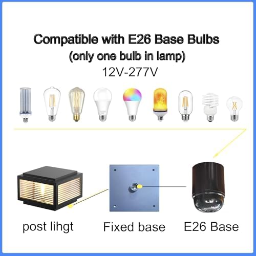 Outdoor Post Light 10X10 in, Column Light, Wired Lantern Column Lamp 110-240V(12-36V Replace Bulb), Garden, alternate view 3