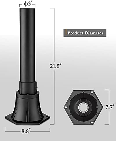 Outdoor Post Light Pole with Base, HWH Outside Lamp Post Accessories, Black Aluminum Mounting Pole and Base for, alternate