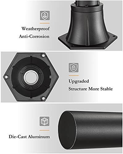 Outdoor Post Light Pole with Base, HWH Outside Lamp Post Accessories, Black Aluminum Mounting Pole and Base for, alternate