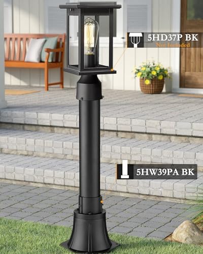Outdoor Post Light Pole with Base, HWH Outside Lamp Post Accessories, Black Aluminum Mounting Pole and Base for, alternate