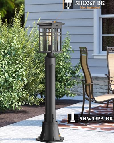 Outdoor Post Light Pole with Base, HWH Outside Lamp Post Accessories, Black Aluminum Mounting Pole and Base for, alternate