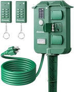 Outdoor Power Stake Timer, Dusk to Dawn Timer with 2 Remotes in Green-2 Remotes