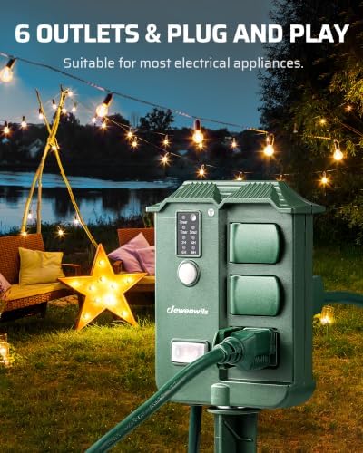 Outdoor Power Stake Timer, Dusk to Dawn Timer with 2 Remotes in Green-2 Remotes, alternate view 6