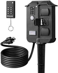 Outdoor Power Stake Timer with Remote Control, Dusk to Dawn Timer in Black