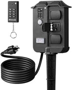 Outdoor Power Stake Timer with Remote Control, Dusk to Dawn Timer in Black