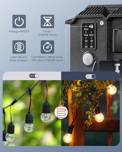 Outdoor Power Stake Timer with Remote Control, Dusk to Dawn Timer in Black, alternate view 2