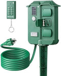 Outdoor Power Strip Stake Timer with Remote, Waterproof Cover with 6 Grounded Outlets Electric Pool Timer, 6 ft