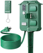 Outdoor Power Strip Stake Timer with Remote, Waterproof Cover with 6 Grounded Outlets Electric Pool Timer, 6 ft
