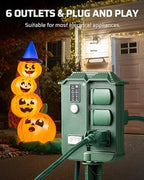 Outdoor Power Strip Stake Timer with Remote, Waterproof Cover with 6 Grounded Outlets Electric Pool Timer, 6 ft, alternate