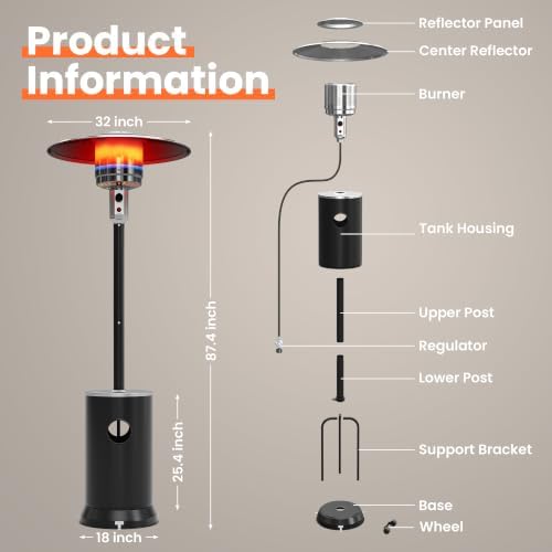 Outdoor Propane Patio Heater, 2-in-1 Table Design, Double-Layer Stainless Steel Burner, with Heavy-Duty, alternate view 3