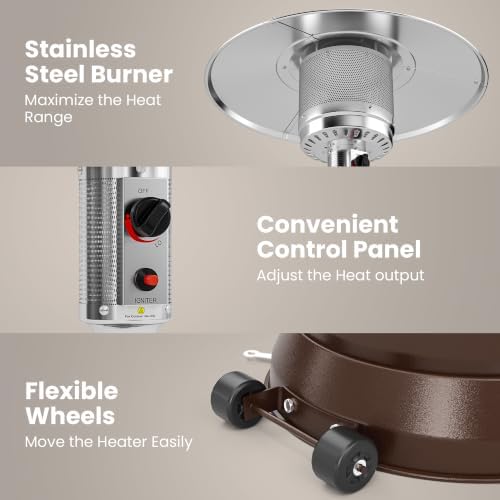 Outdoor Propane Patio Heater, 2-in-1 Table Design, Double-Layer Stainless Steel Burner, with Heavy-Duty, alternate view 6
