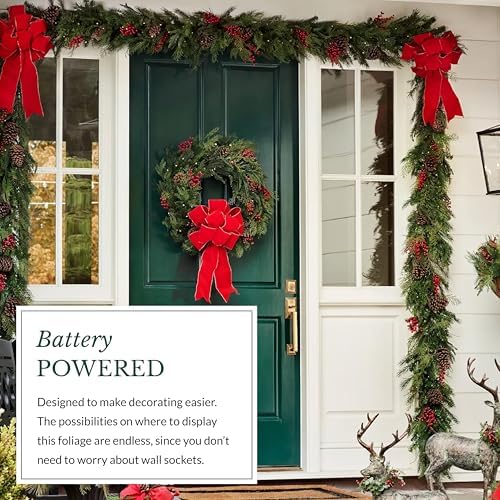 Outdoor Red Berry Pine Christmas Garland - Fresh Traditional Greenery Garland with Natural Elements &, alternate view 5