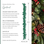 Outdoor Red Berry Pine Christmas Garland - Fresh Traditional Greenery Garland with Natural Elements &, alternate view 3