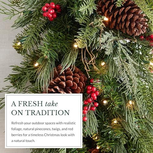Outdoor Red Berry Pine Christmas Garland - Fresh Traditional Greenery Garland with Natural Elements &, alternate view 4